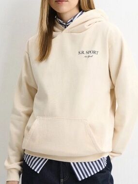 Sporty & Rich Wimbledon Hoodie in Cream/Navy Blue Medium